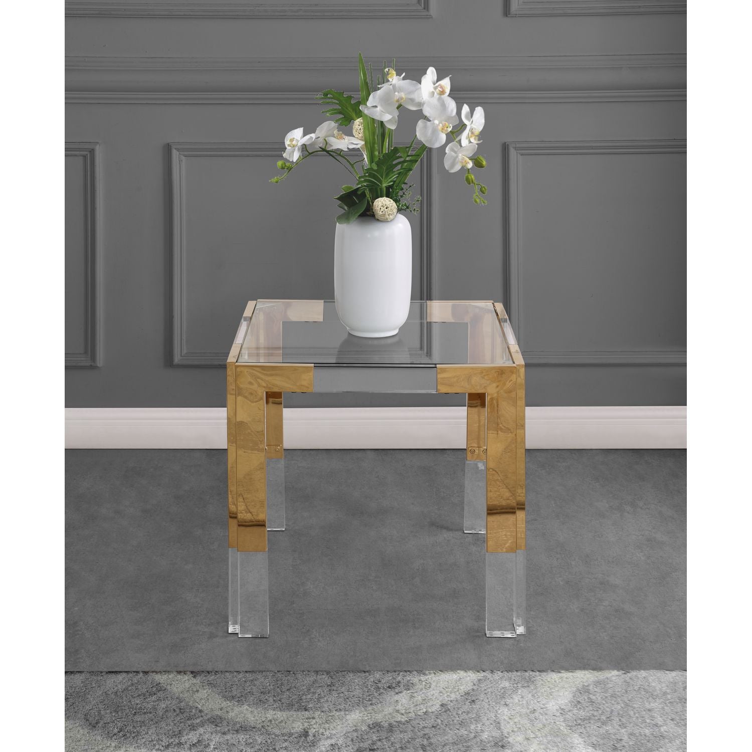 Casper Glass Top, Acrylic And Metal Base End / Side Table — Gold