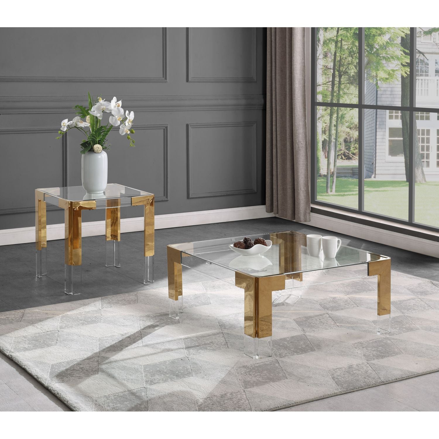 Casper Gold Glass Top, Acrylic And Metal Base End / Side Table