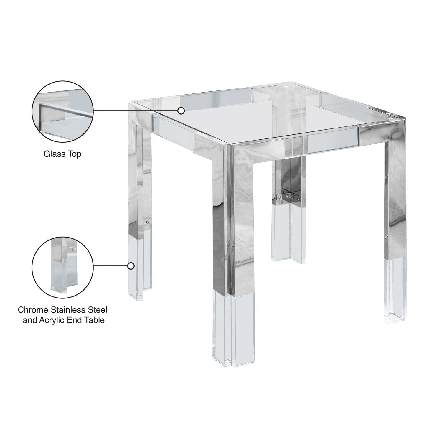 Casper Glass Top, Acrylic And Metal Base End / Side Table — Chrome