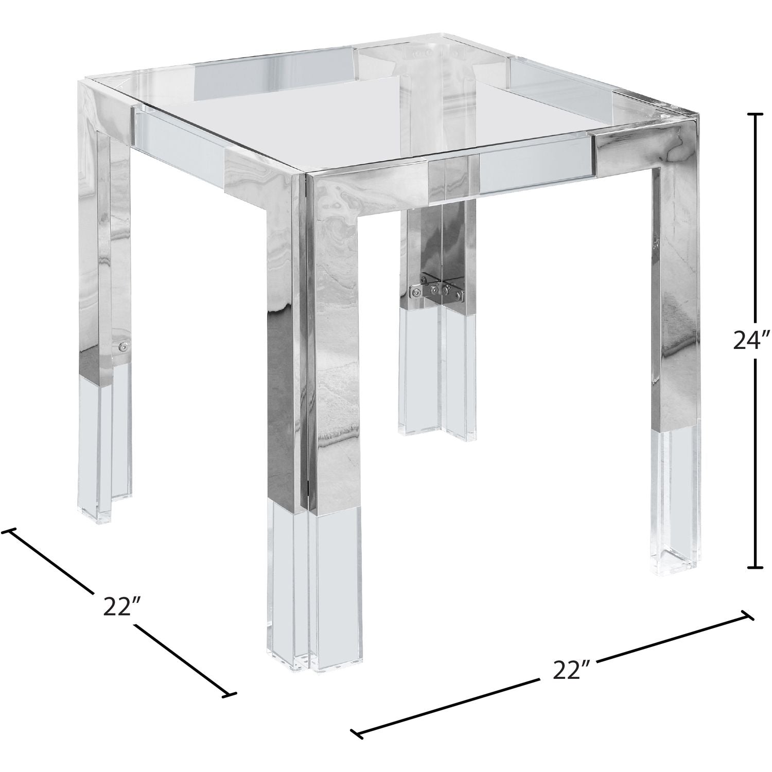 Casper Glass Top, Acrylic And Metal Base End / Side Table — Chrome