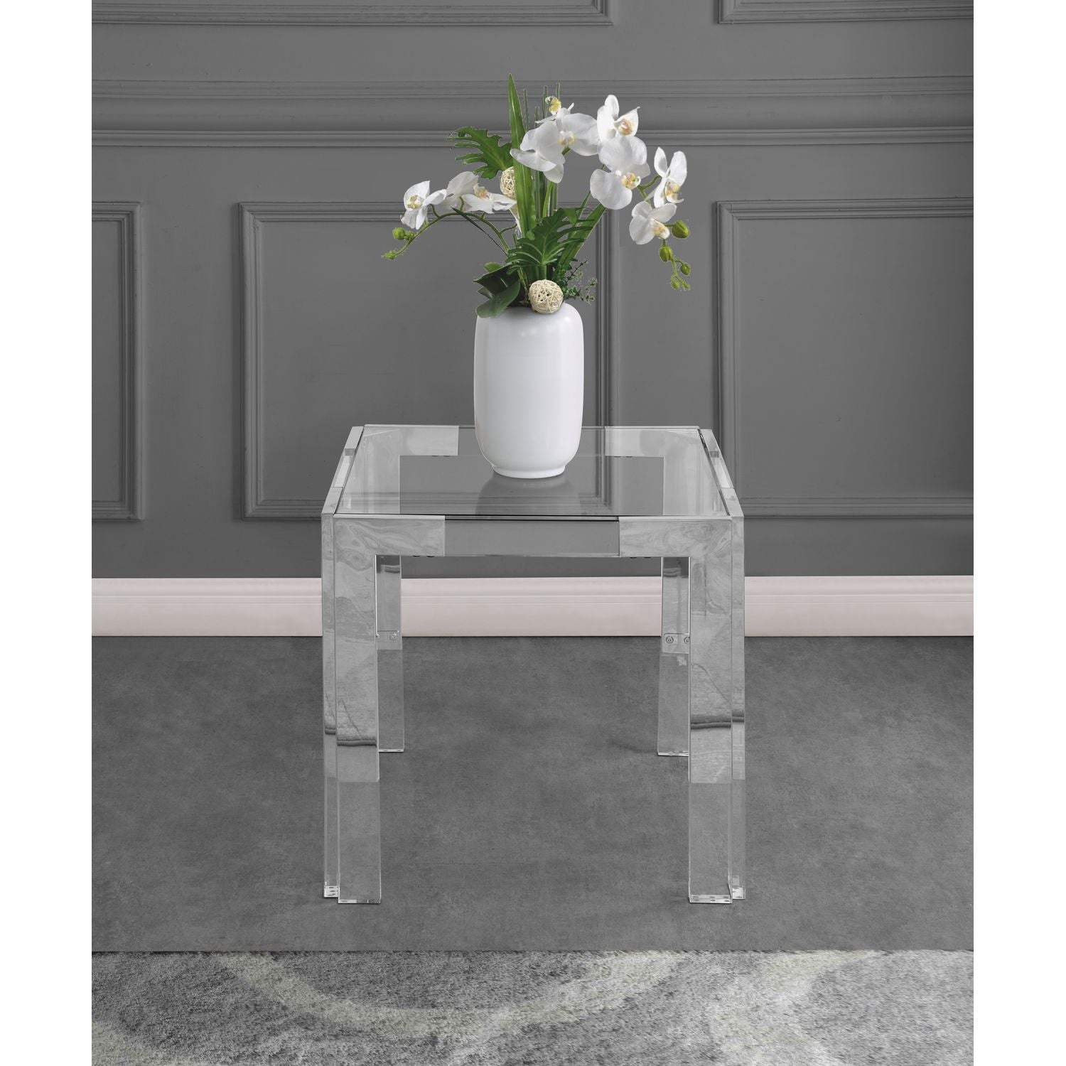 Casper Glass Top, Acrylic And Metal Base End / Side Table — Chrome