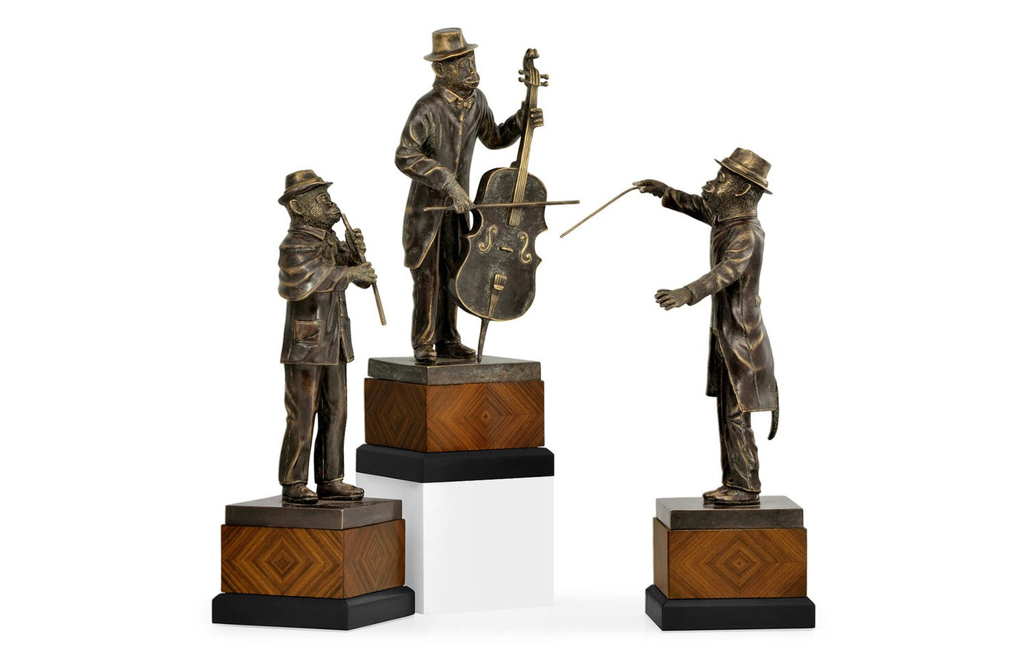 Antique Dark Bronze Monkey Orchestra Set-Jonathan Charles-JCHARLES-007704-AA-Decorative Objects-2-France and Son