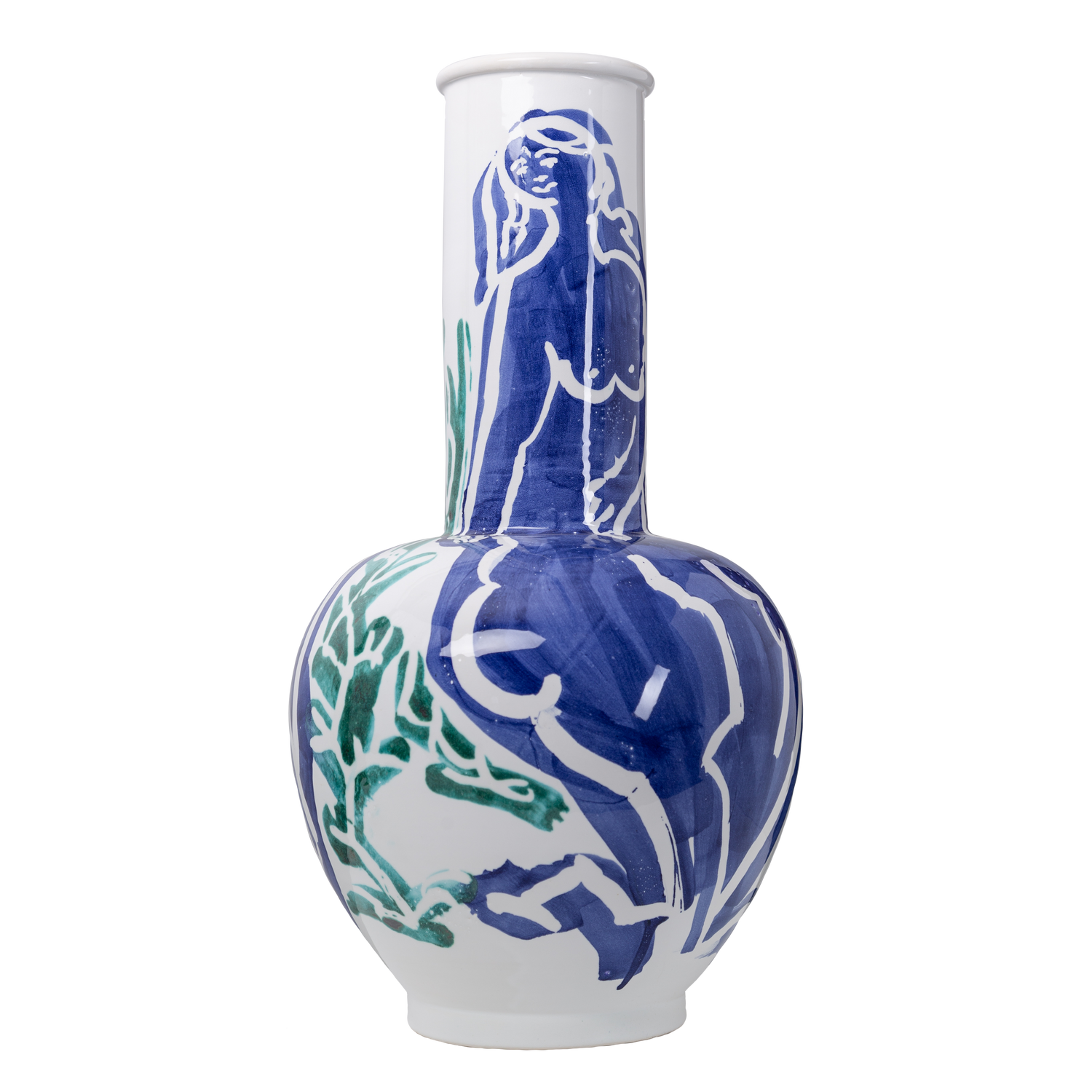 Pablo Large White Vase w/ Blue & Green-ABIGAILS-ABIGAILS-210001-Vases-1-France and Son