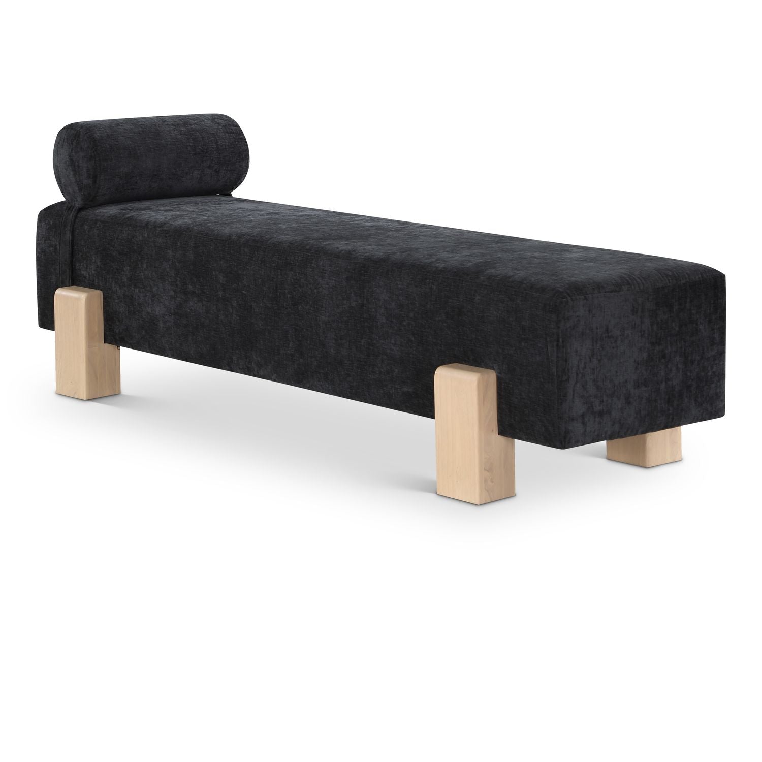 Edison Chenille Fabric Upholstered Bench — Black / Natural