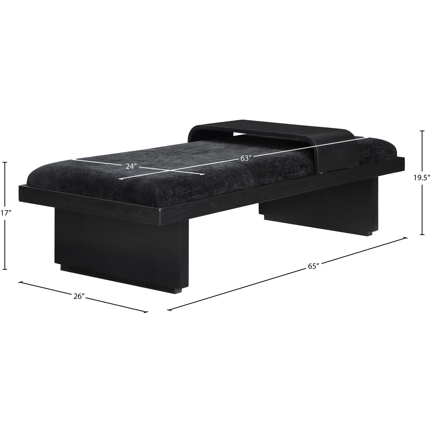 Arlington Chenille Fabric Upholstered Bench — Black / Black