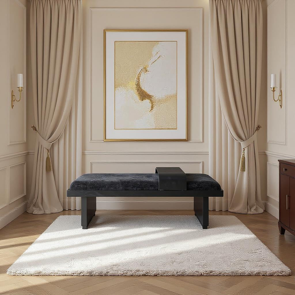 Arlington Chenille Fabric Upholstered Bench — Black / Black