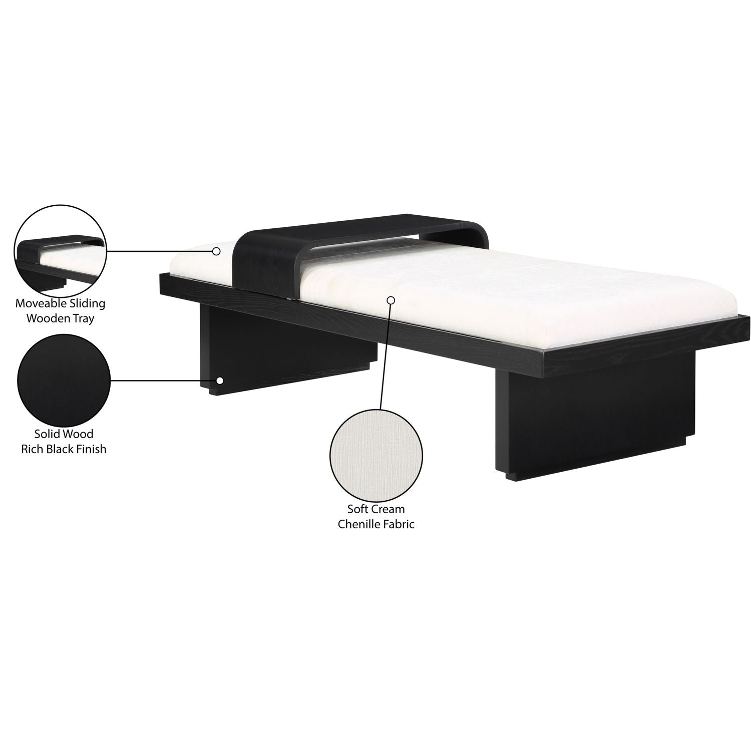 Arlington Chenille Fabric Upholstered Bench — Cream / Black