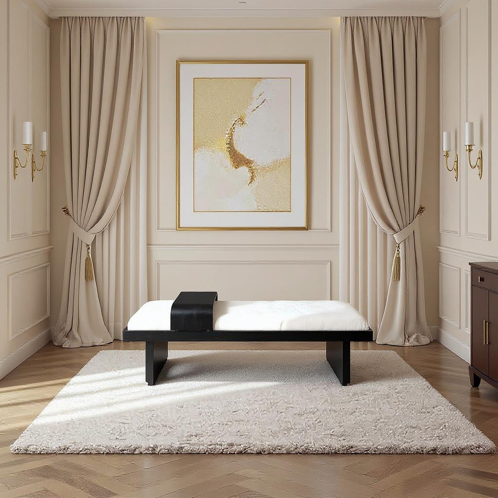 Arlington Chenille Fabric Upholstered Bench — Cream / Black