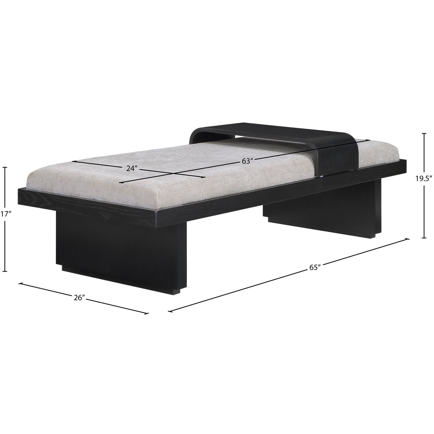 Arlington Chenille Fabric Upholstered Bench — Grey / Black