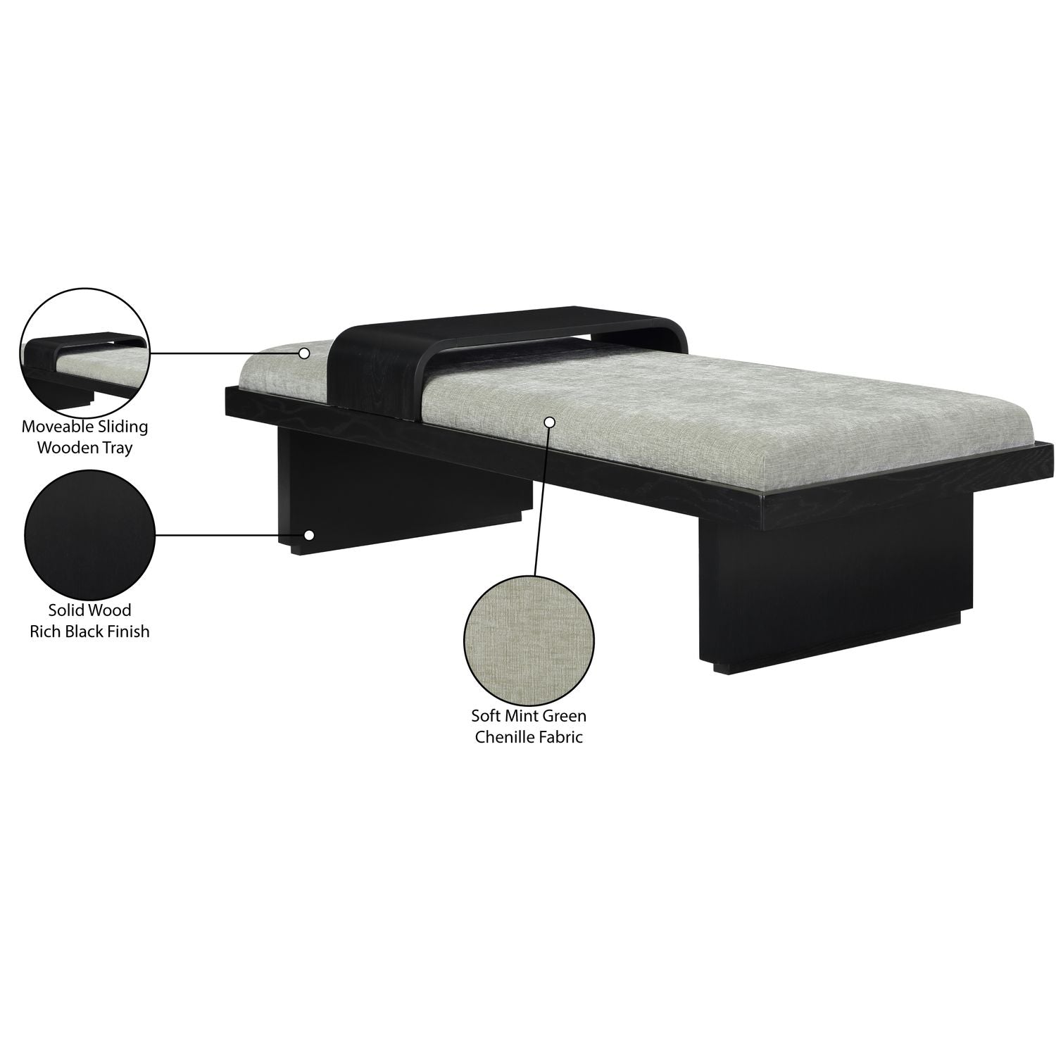 Arlington Chenille Fabric Upholstered Bench — Mint Green / Black