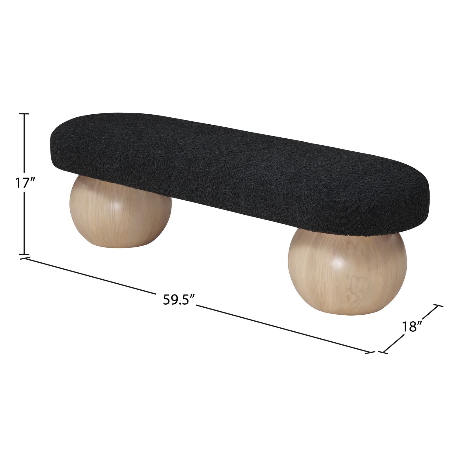 Bowie Boucle Fabric Upholstered Bench — Black / Natural