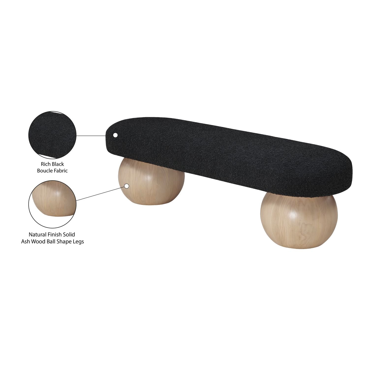 Bowie Boucle Fabric Upholstered Bench — Black / Natural