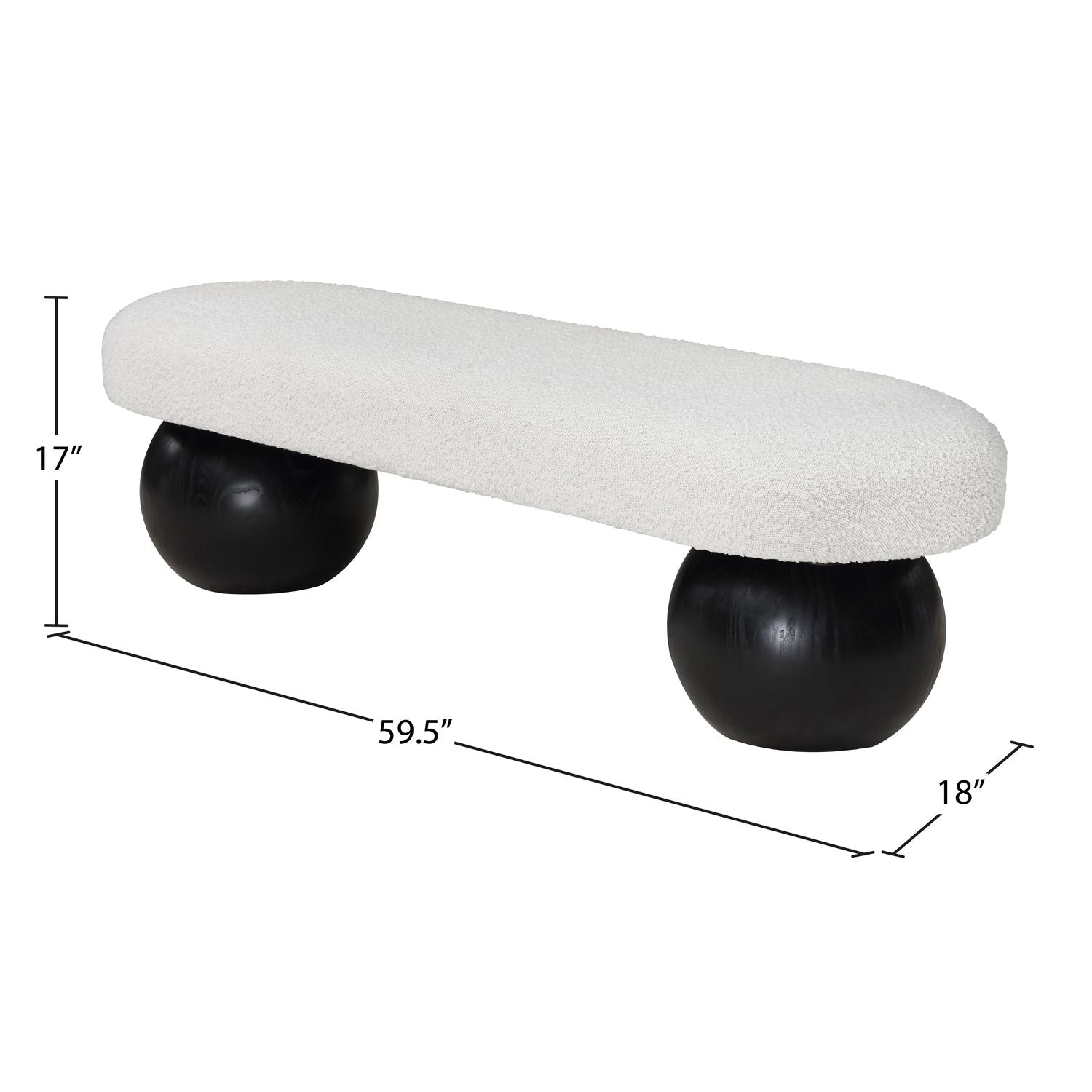 Bowie Boucle Fabric Upholstered Bench — Cream / Black