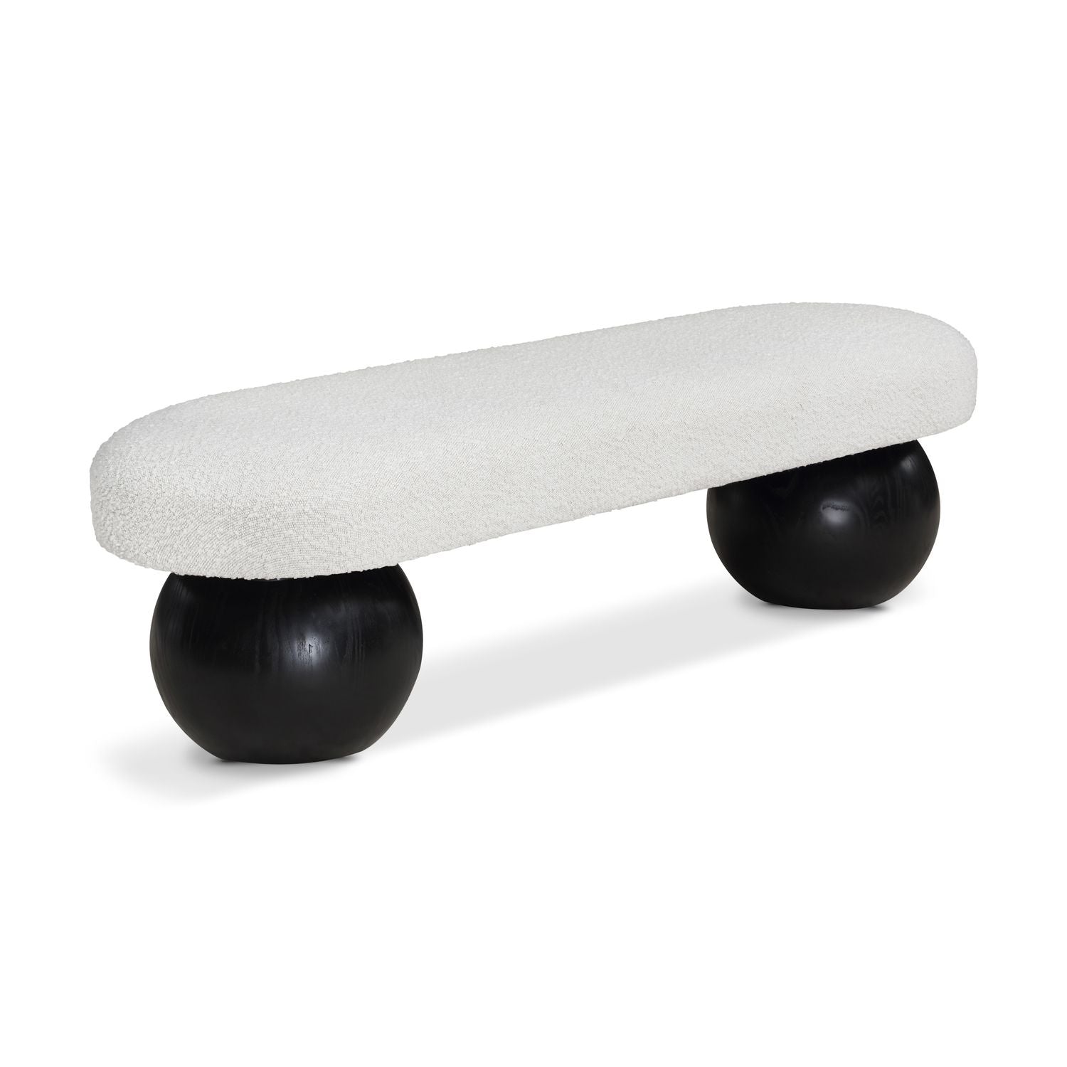 Bowie Boucle Fabric Upholstered Bench — Cream / Black