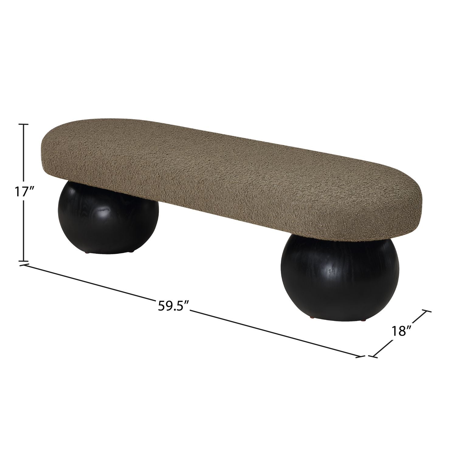 Bowie Boucle Fabric Upholstered Bench — Olive / Black