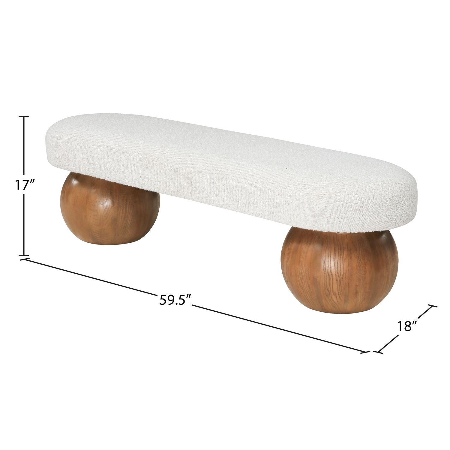 Bowie Boucle Fabric Upholstered Bench — Cream / Walnut