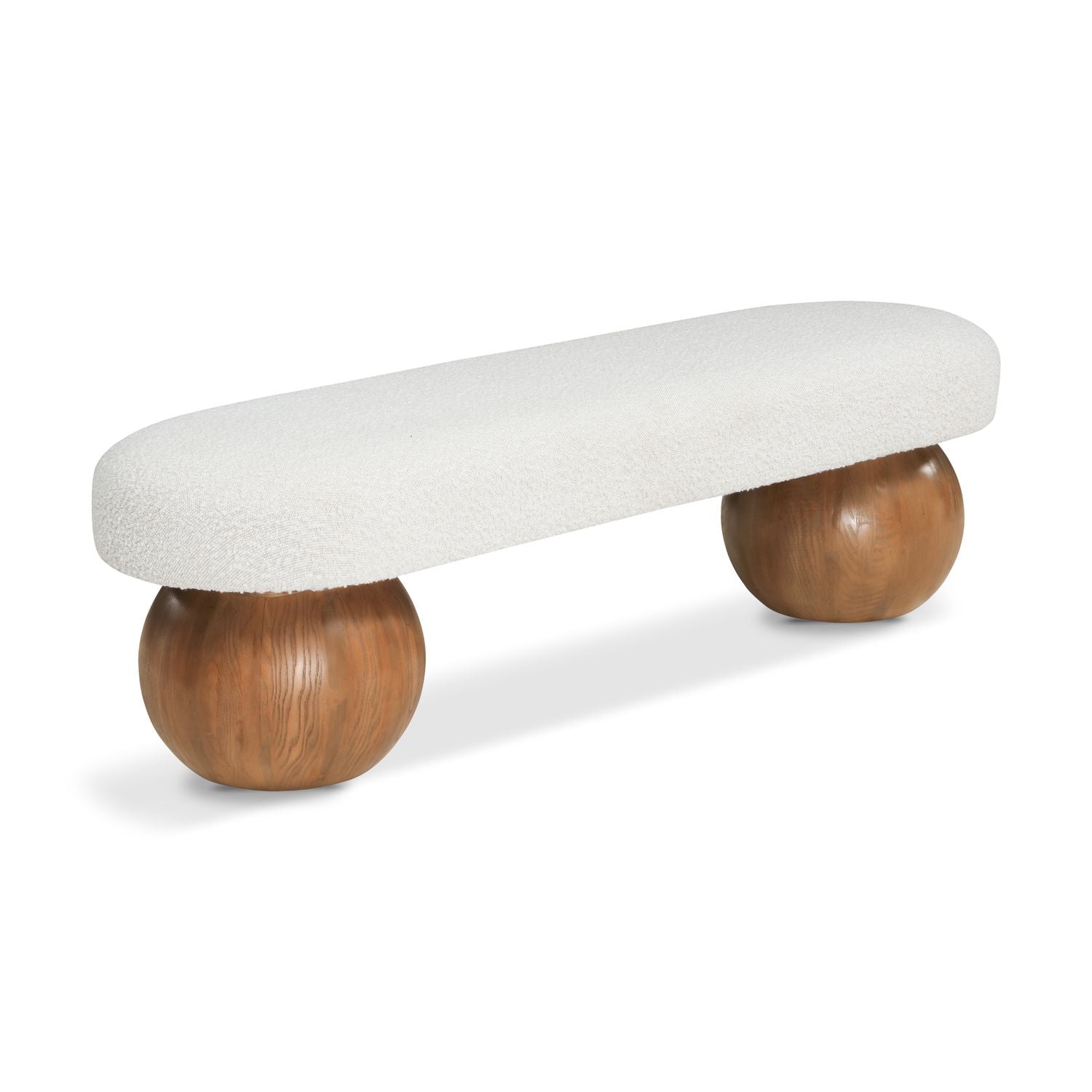 Bowie Boucle Fabric Upholstered Bench — Cream / Walnut