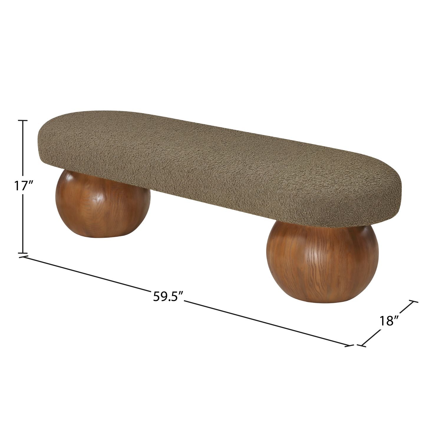 Bowie Boucle Fabric Upholstered Bench — Olive / Walnut