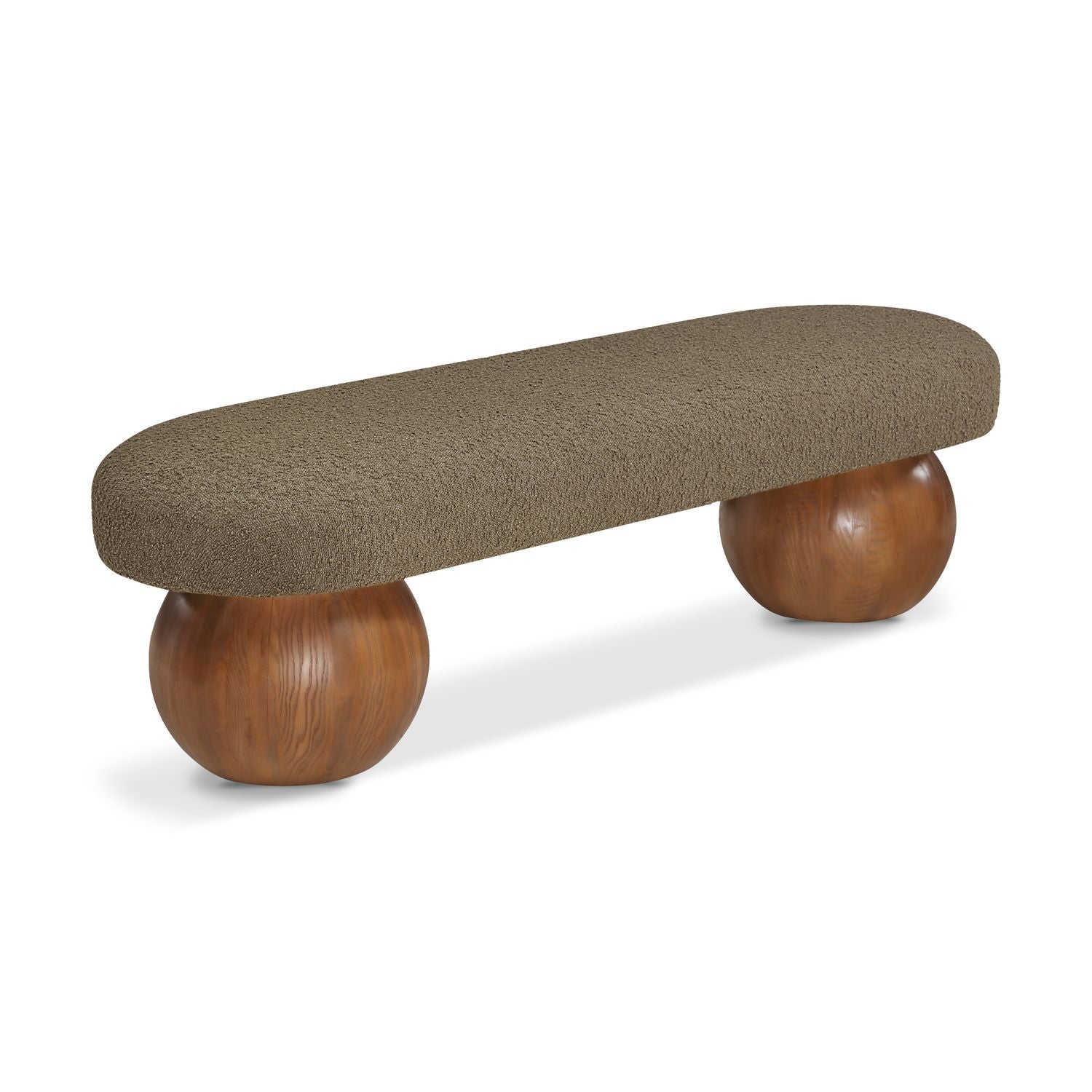 Bowie Boucle Fabric Upholstered Bench — Olive / Walnut