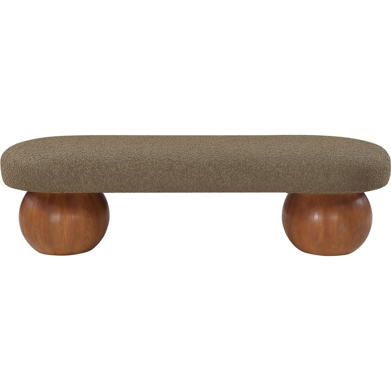 Bowie Boucle Fabric Upholstered Bench — Olive / Walnut