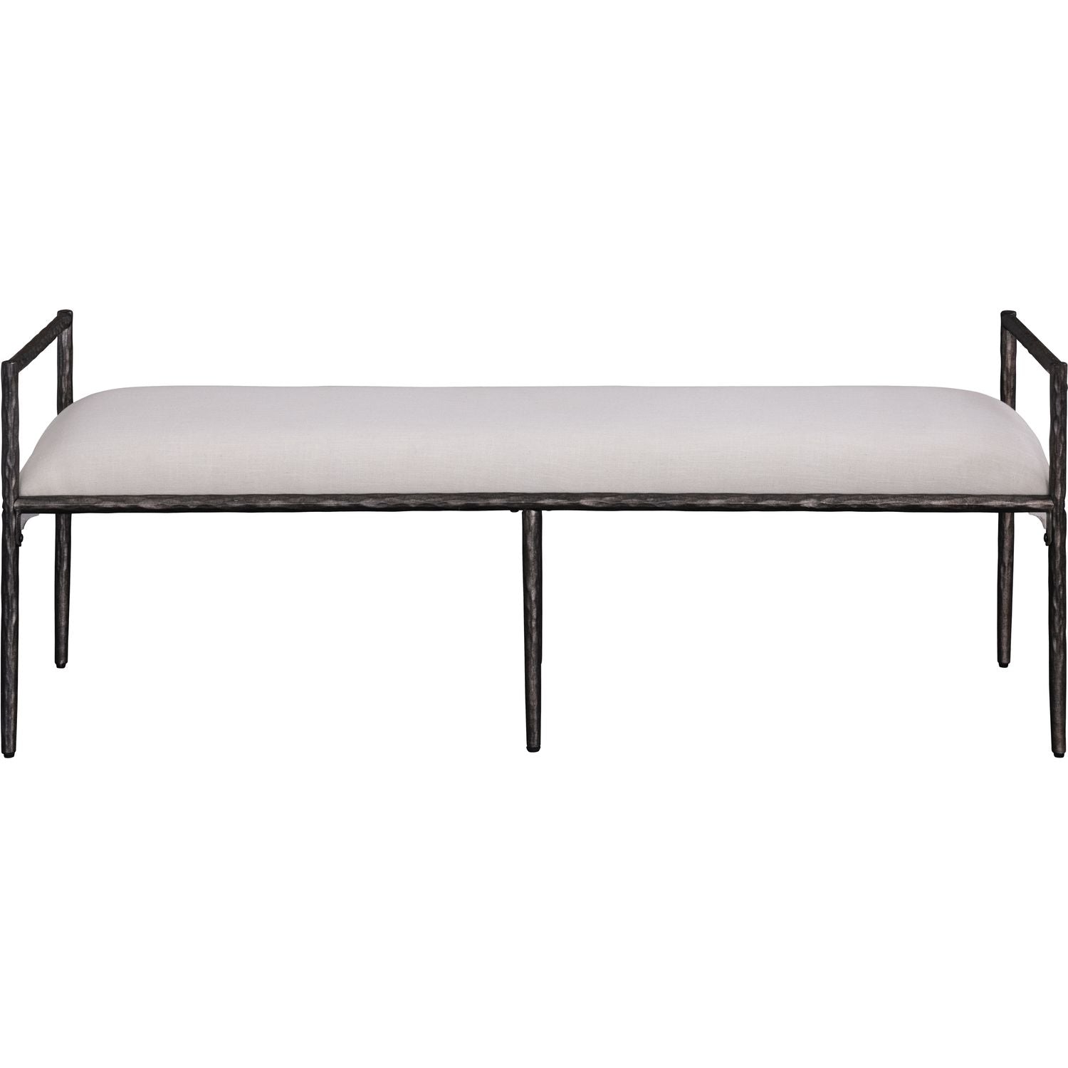 Axis Linen Textured Fabric Upholstered Bench — Beige / Powder Coated Antique Black
