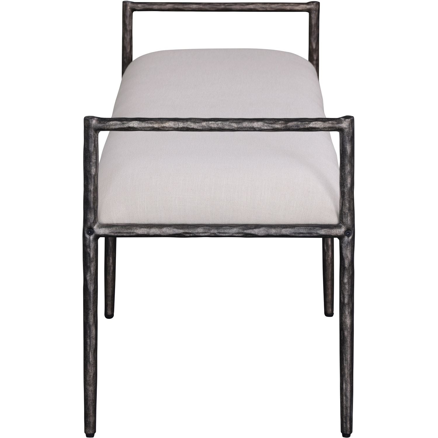 Axis Linen Textured Fabric Upholstered Bench — Beige / Powder Coated Antique Black