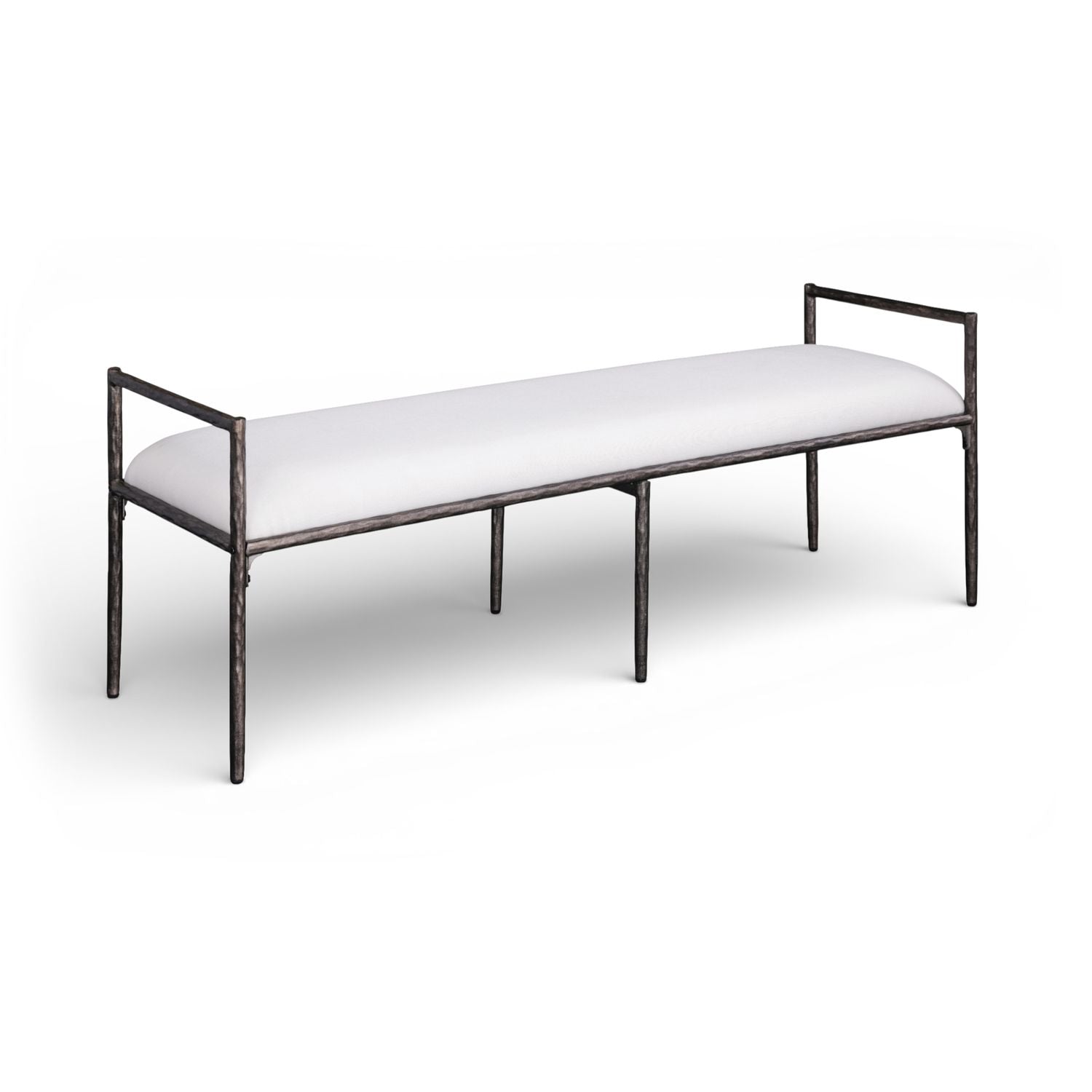 Axis Linen Textured Fabric Upholstered Bench — Cream / Powder Coated Antique Black