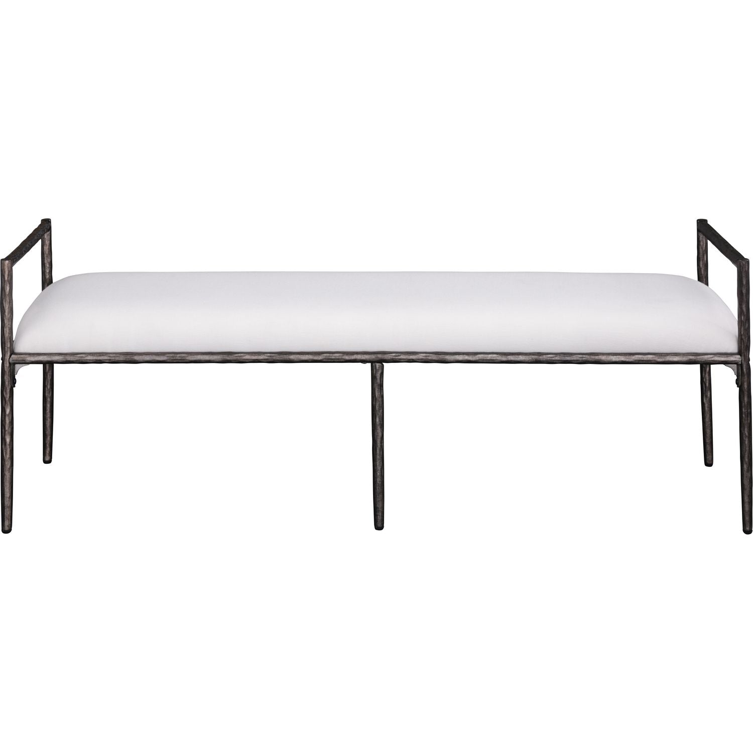 Axis Linen Textured Fabric Upholstered Bench — Cream / Powder Coated Antique Black
