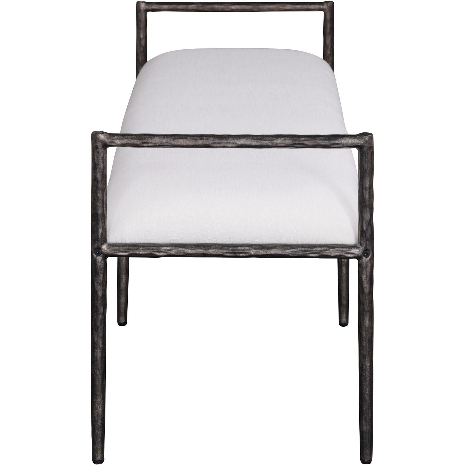 Axis Linen Textured Fabric Upholstered Bench — Cream / Powder Coated Antique Black