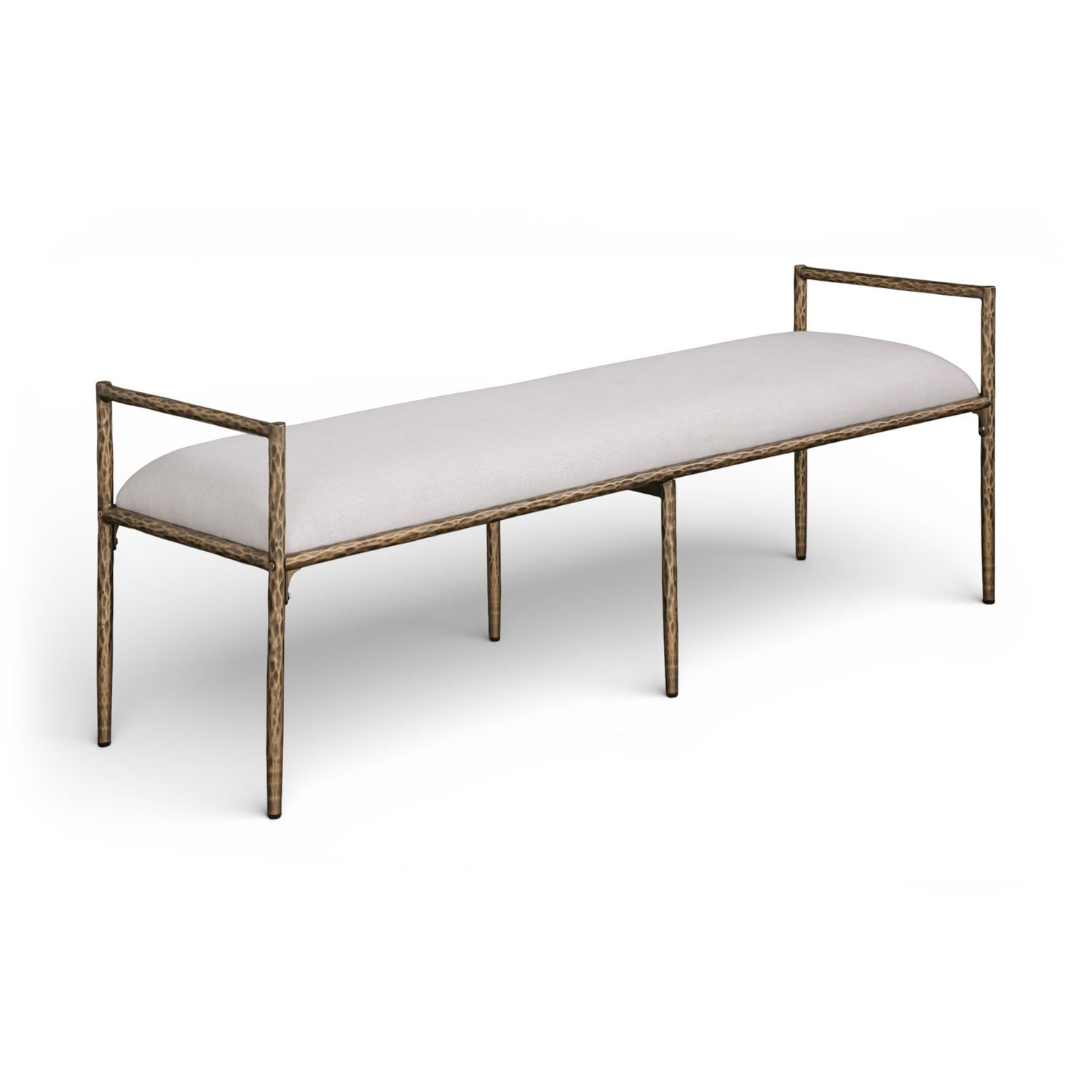 Axis Linen Textured Fabric Upholstered Bench — Beige / Powder Coated Brushed Brass