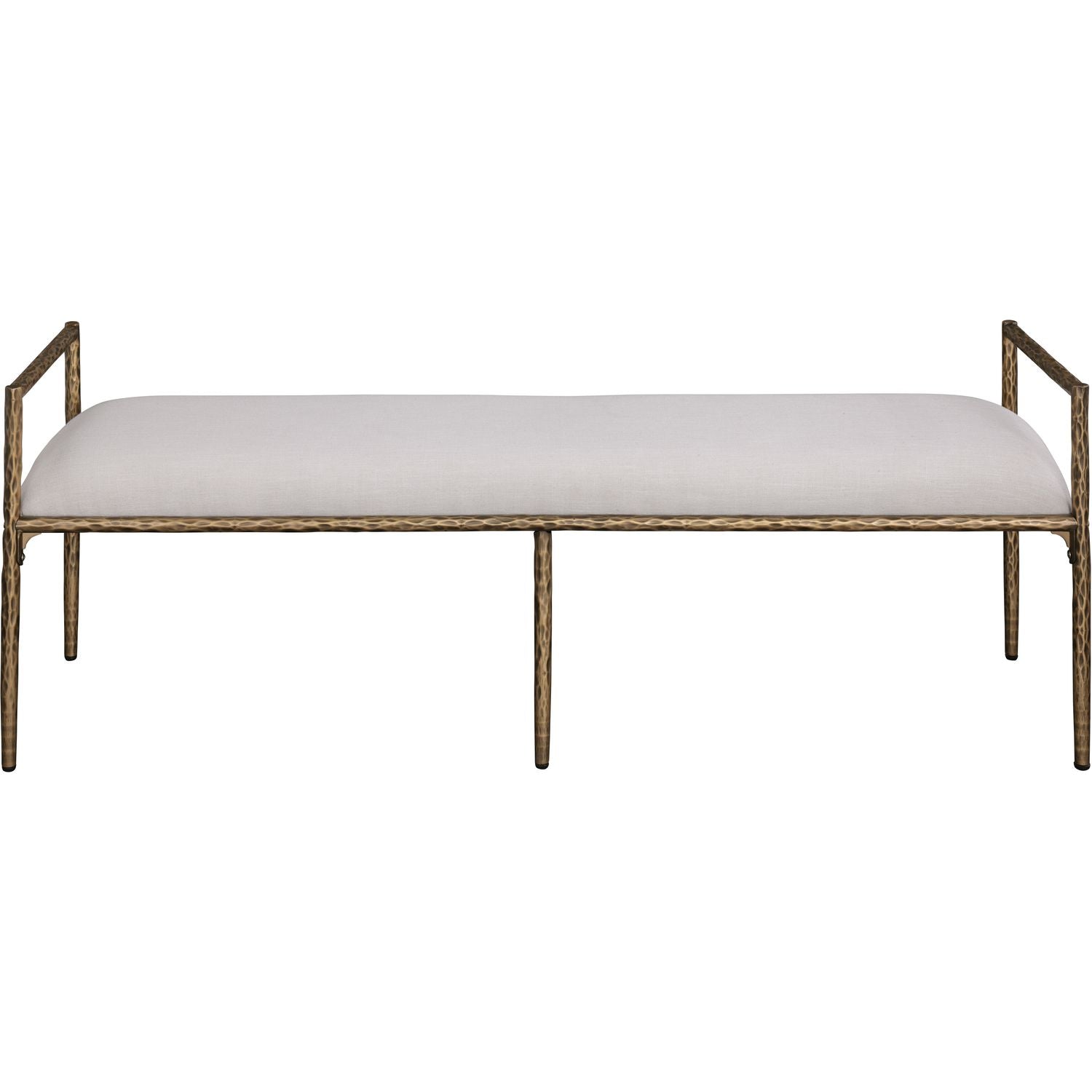 Axis Linen Textured Fabric Upholstered Bench — Beige / Powder Coated Brushed Brass