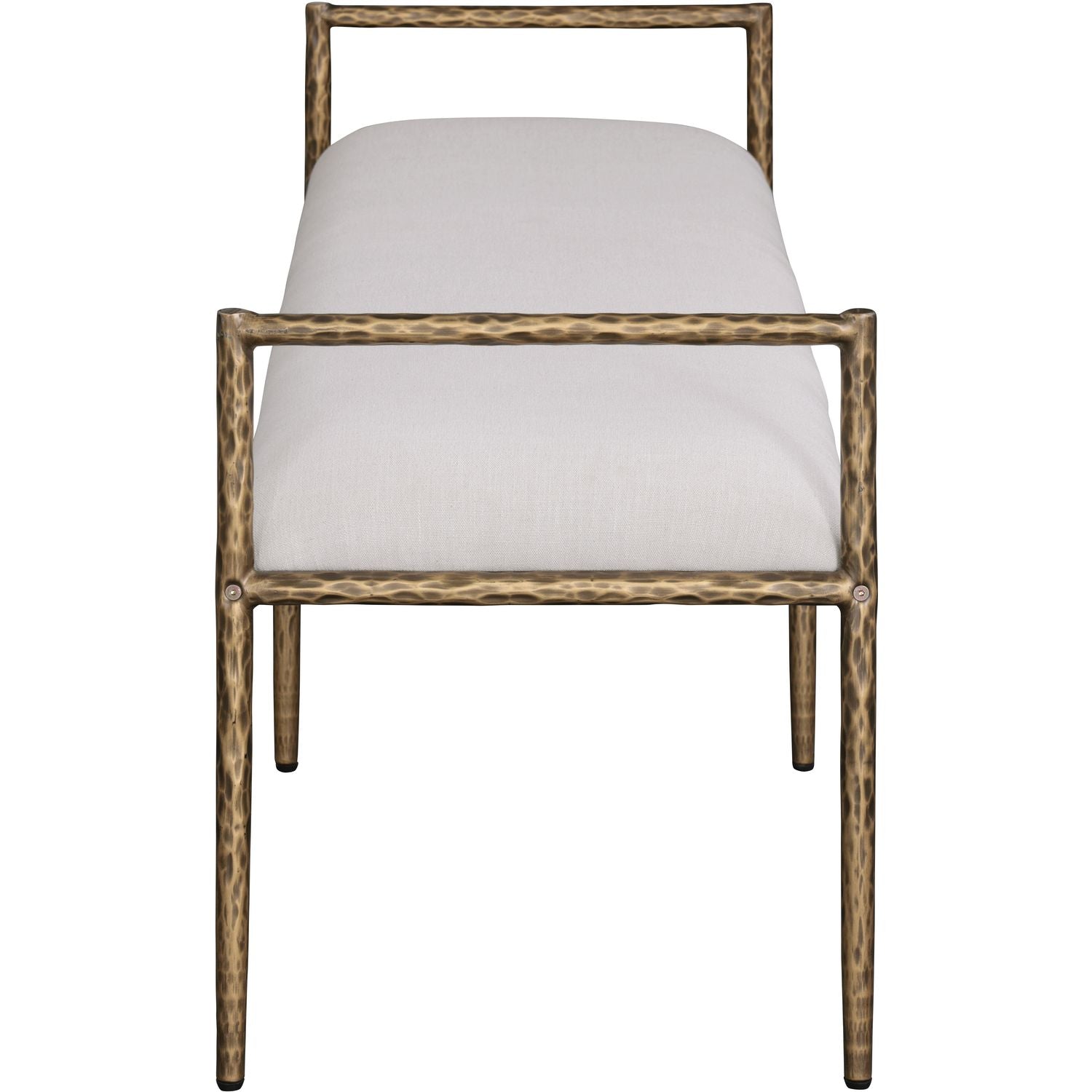 Axis Linen Textured Fabric Upholstered Bench — Beige / Powder Coated Brushed Brass
