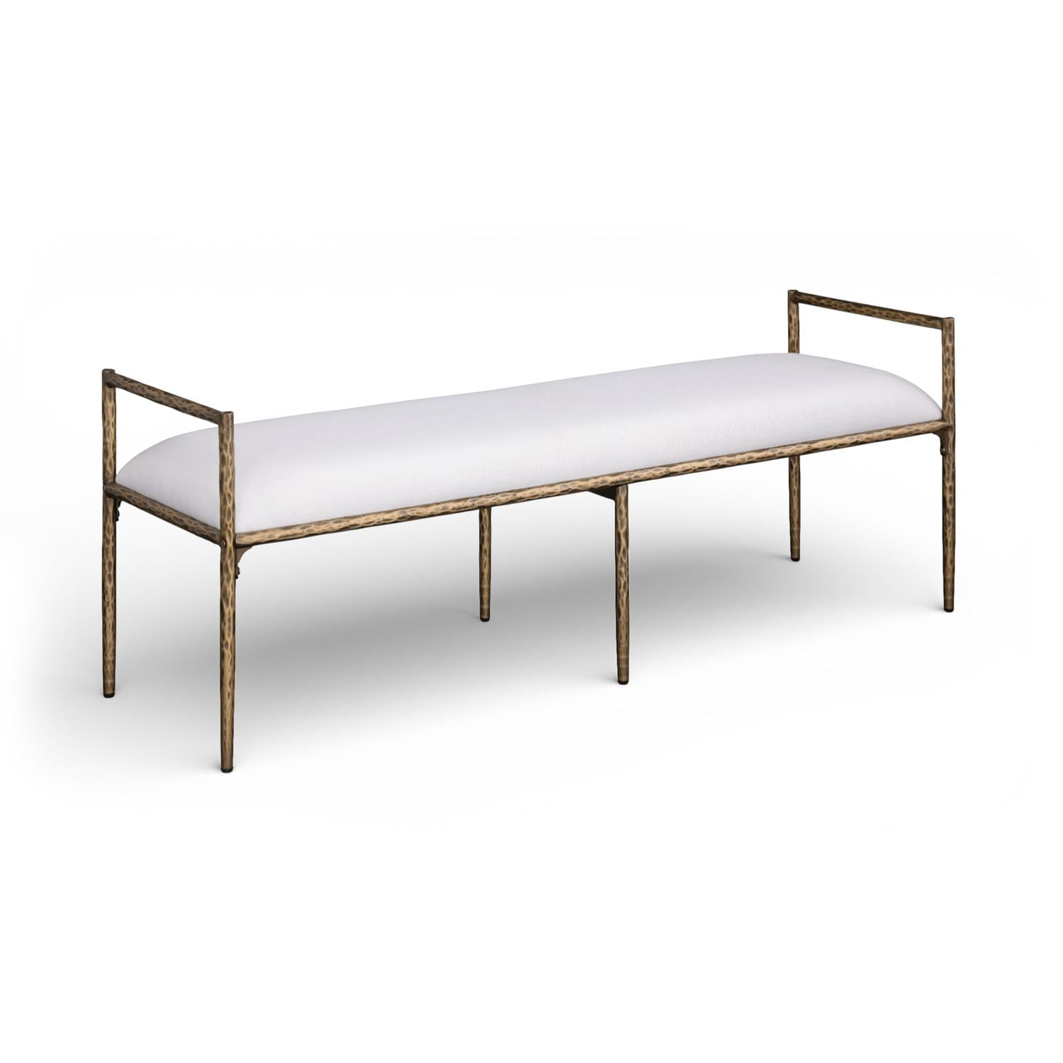 Axis Linen Textured Fabric Upholstered Bench — Cream / Powder Coated Brushed Brass
