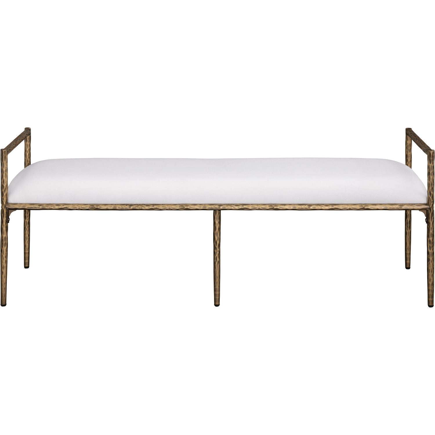 Axis Linen Textured Fabric Upholstered Bench — Cream / Powder Coated Brushed Brass