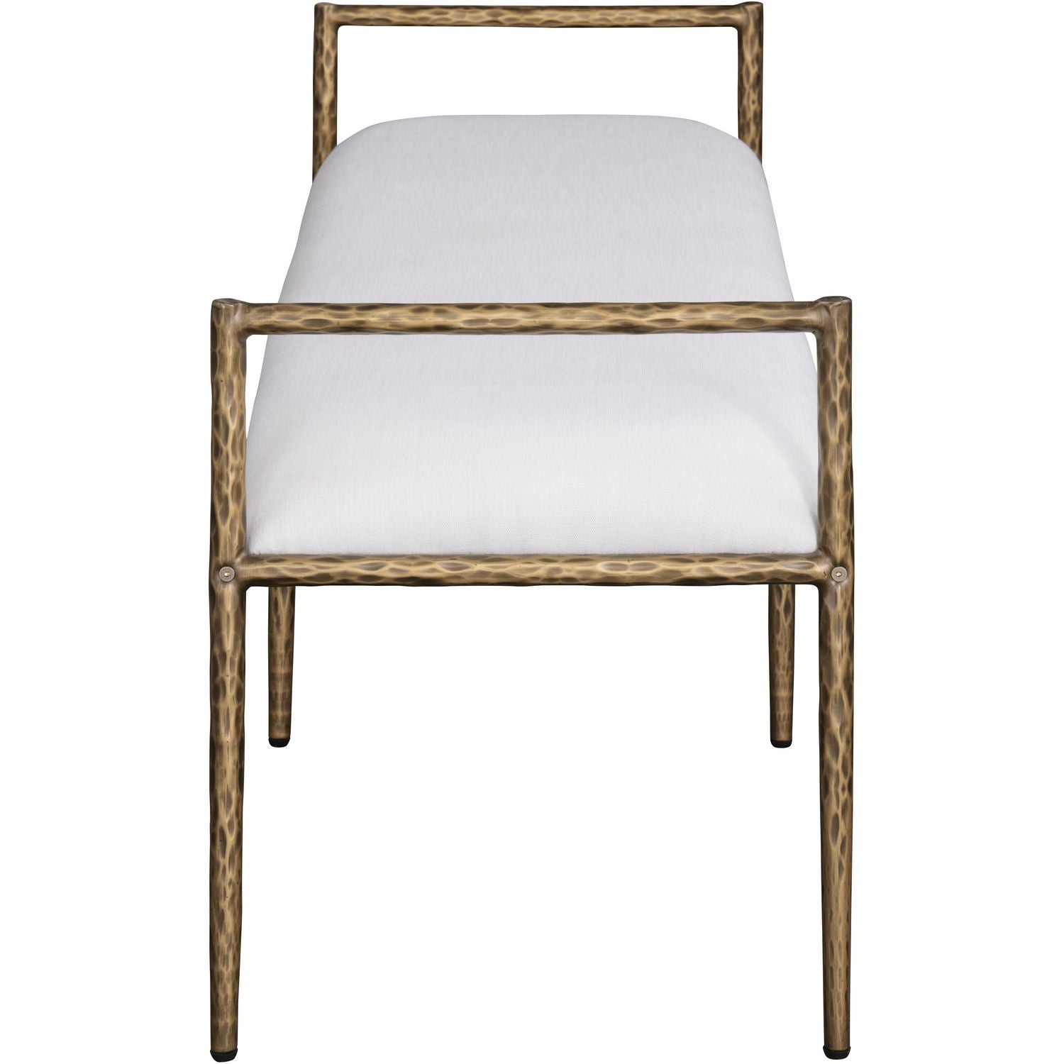 Axis Linen Textured Fabric Upholstered Bench — Cream / Powder Coated Brushed Brass