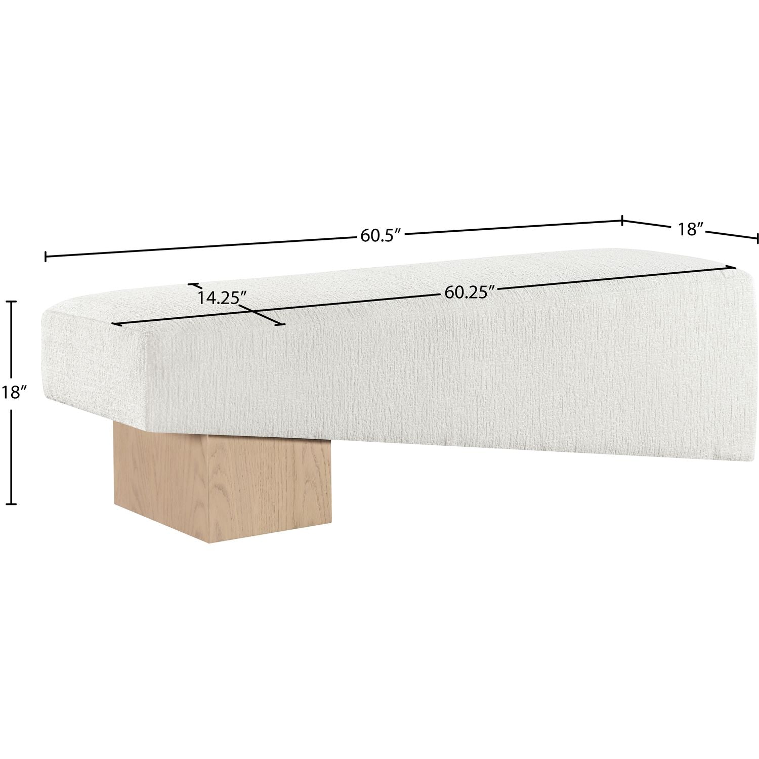 Alora Fabric Upholstered Bench — Cream / Natural