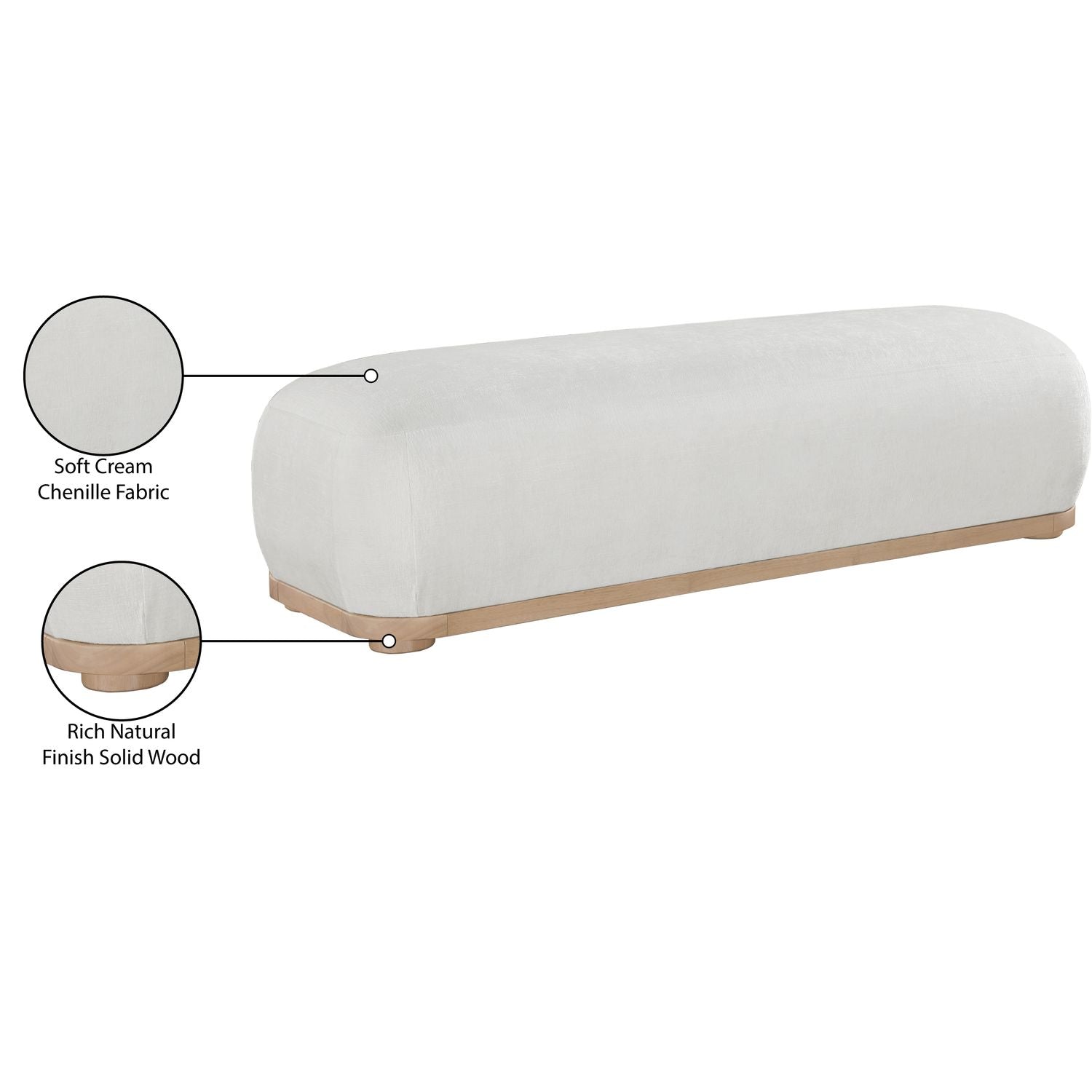 Calum Chenille Fabric Upholstered Bench — Cream / Natural