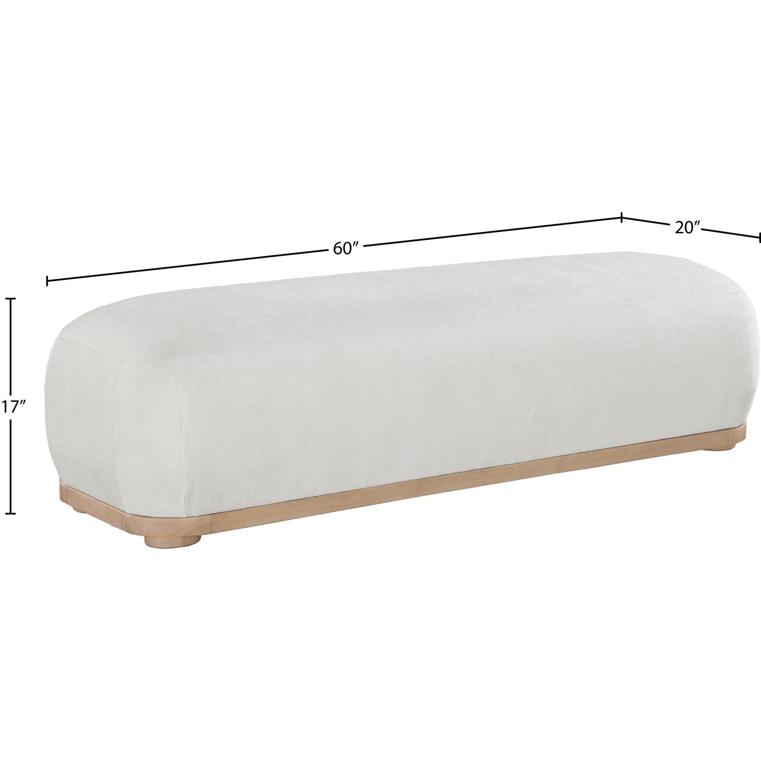 Calum Chenille Fabric Upholstered Bench — Cream / Natural