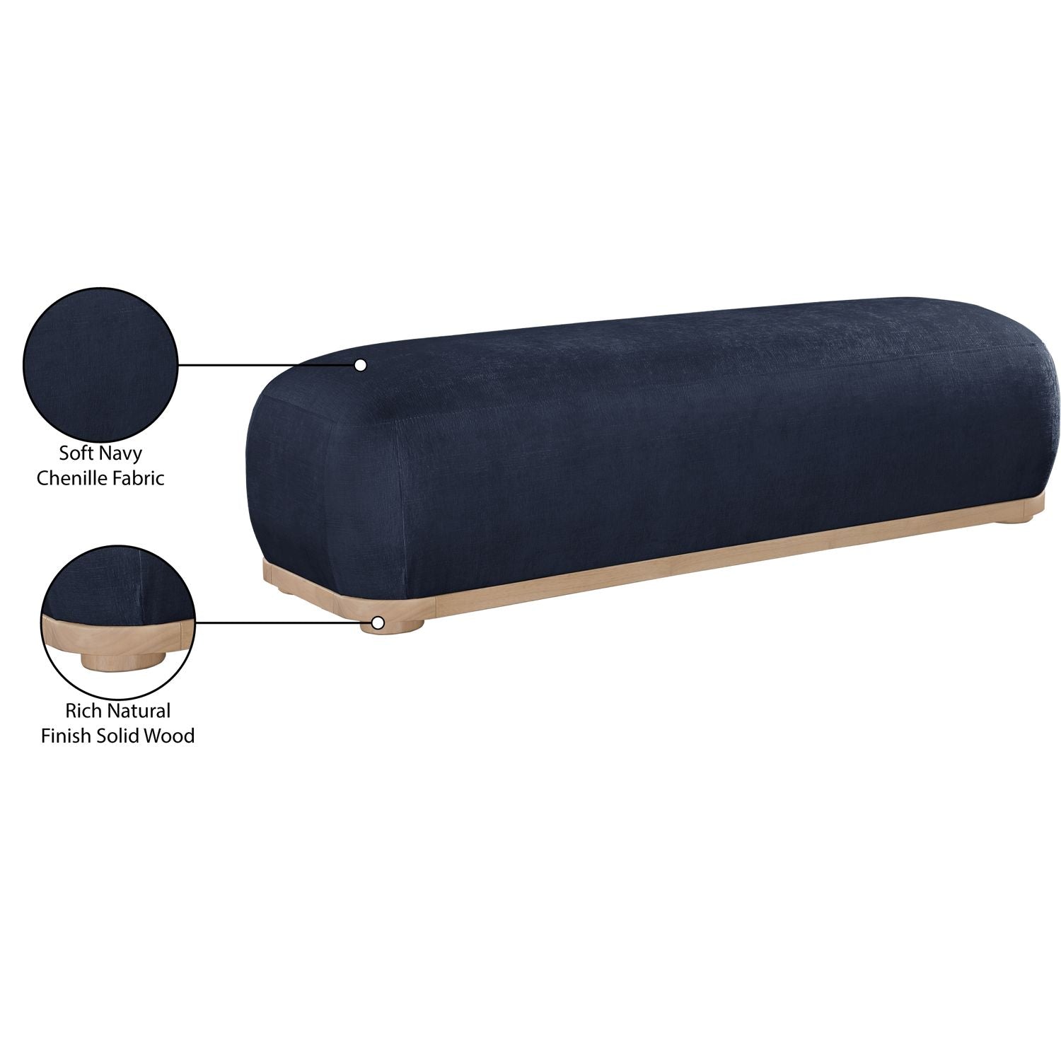 Calum Chenille Fabric Upholstered Bench — Navy / Natural