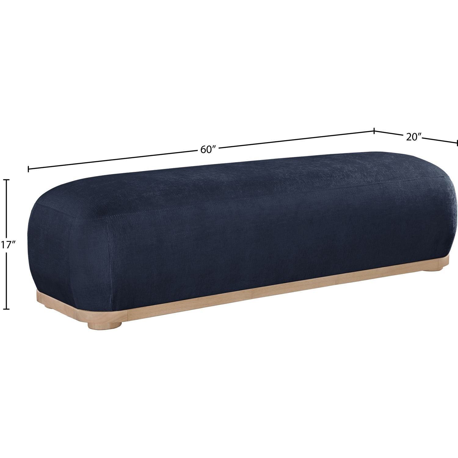 Calum Chenille Fabric Upholstered Bench — Navy / Natural