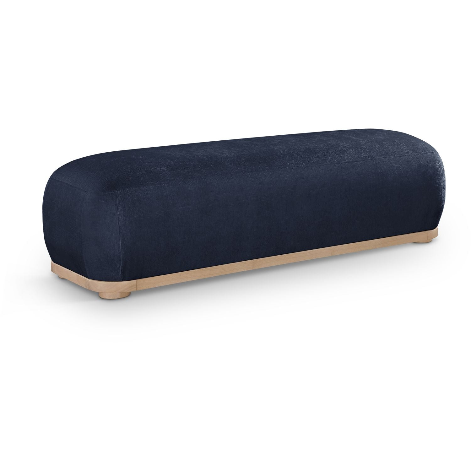 Calum Chenille Fabric Upholstered Bench — Navy / Natural