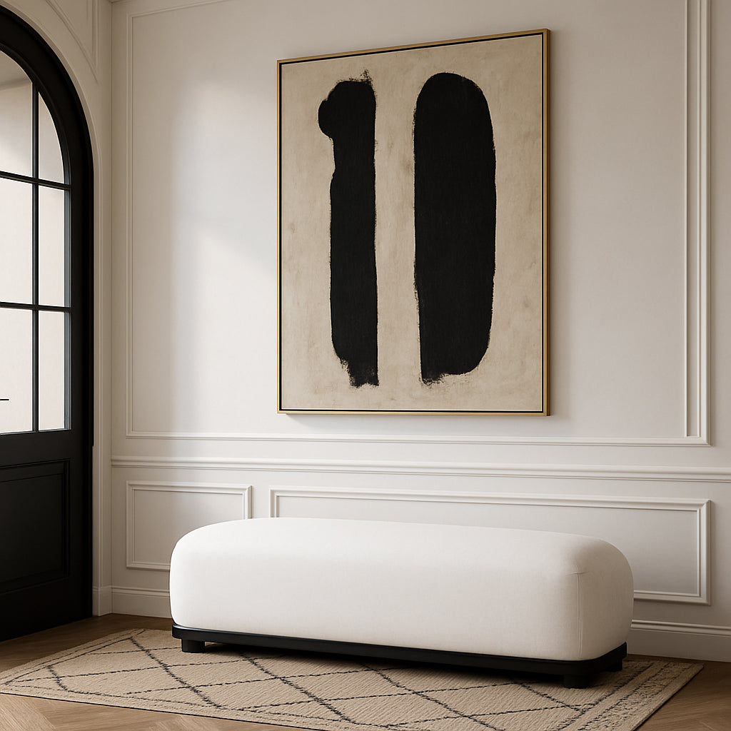 Calum Chenille Fabric Upholstered Bench — Cream / Black