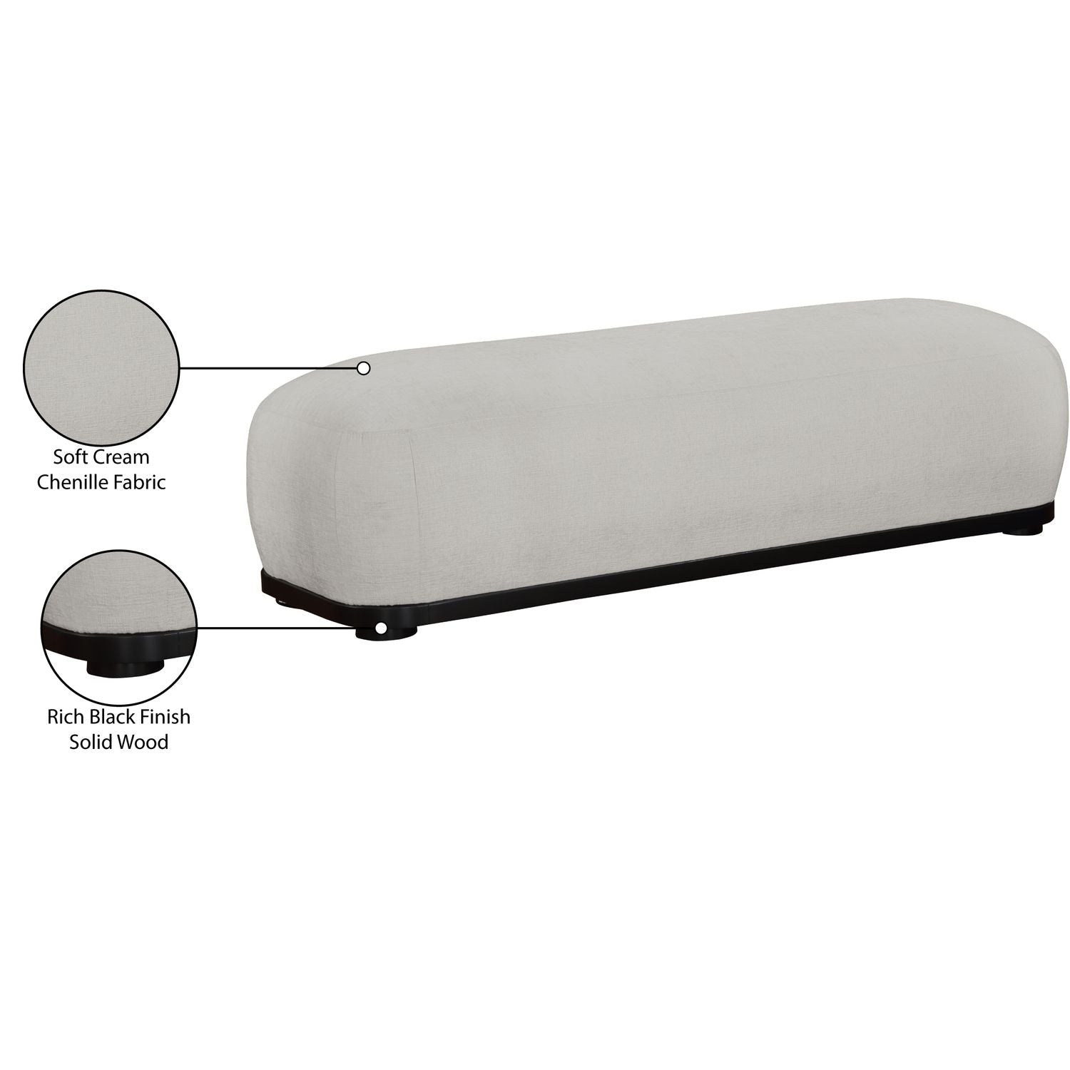 Calum Chenille Fabric Upholstered Bench — Grey / Black