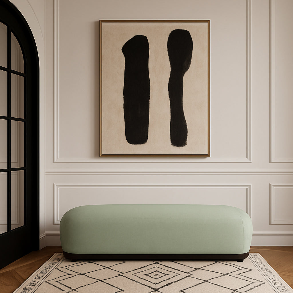 Calum Chenille Fabric Upholstered Bench — Mint / Black
