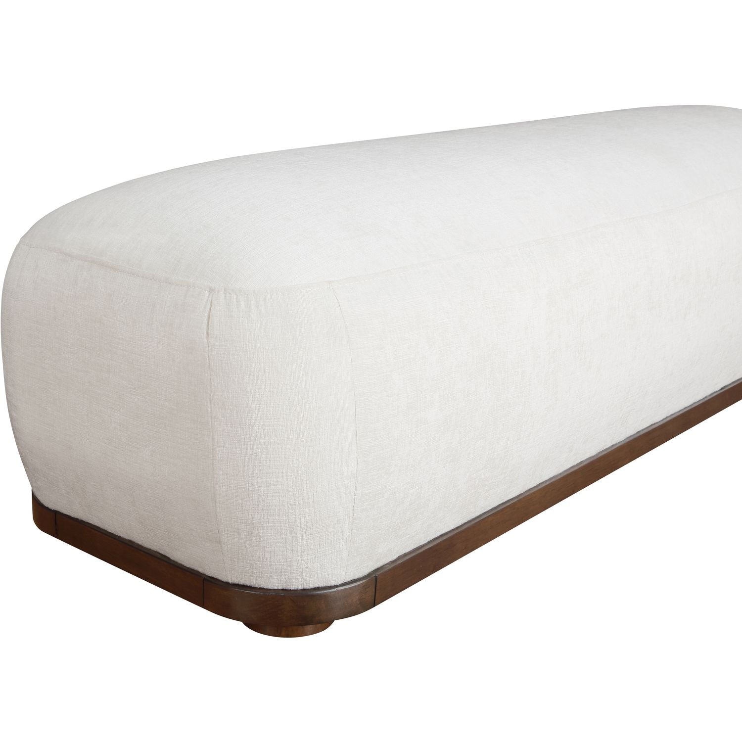 Calum Chenille Fabric Upholstered Bench — Cream / Walnut