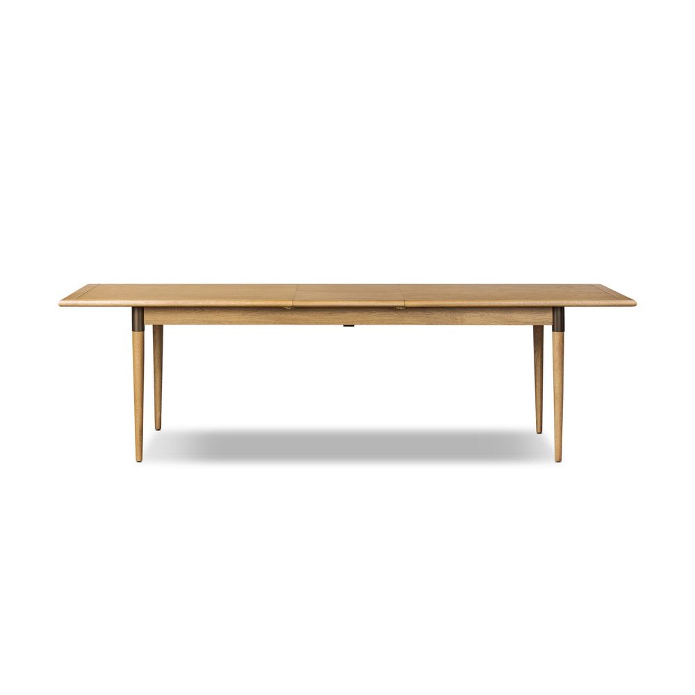 Harper Extension Dining Table, shown in light oak / fawn wood with oak veneer and wood.
