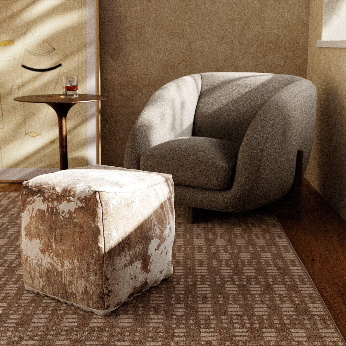 Harland Modern Hide Pouf - Open Box