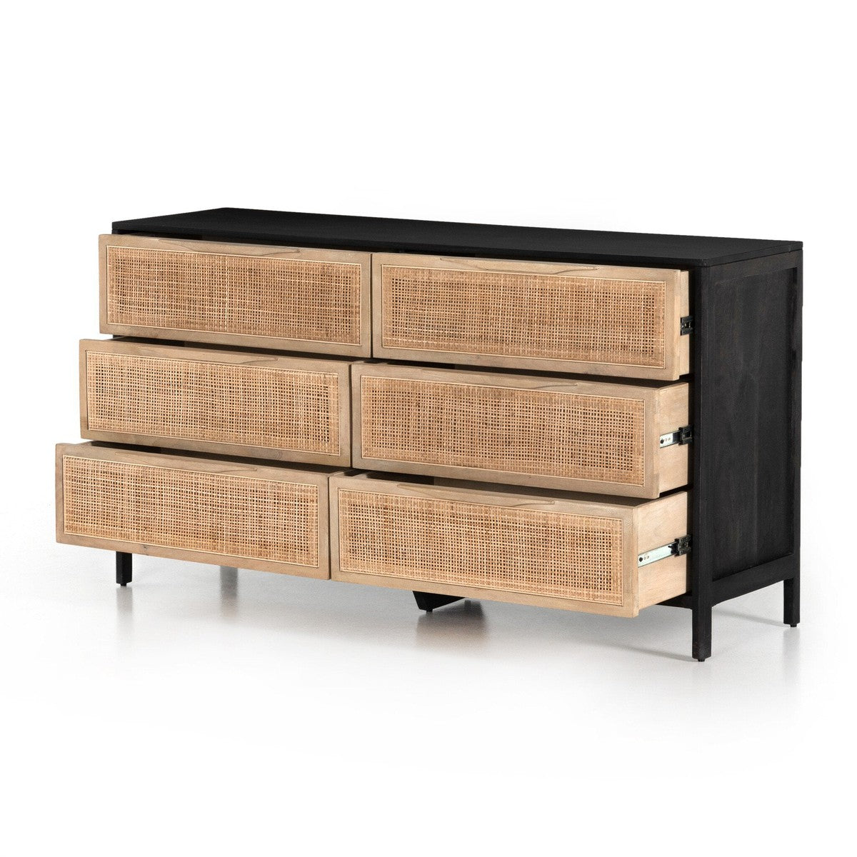 Sydney 6 Drawer Dresser - Natural Cane and Black