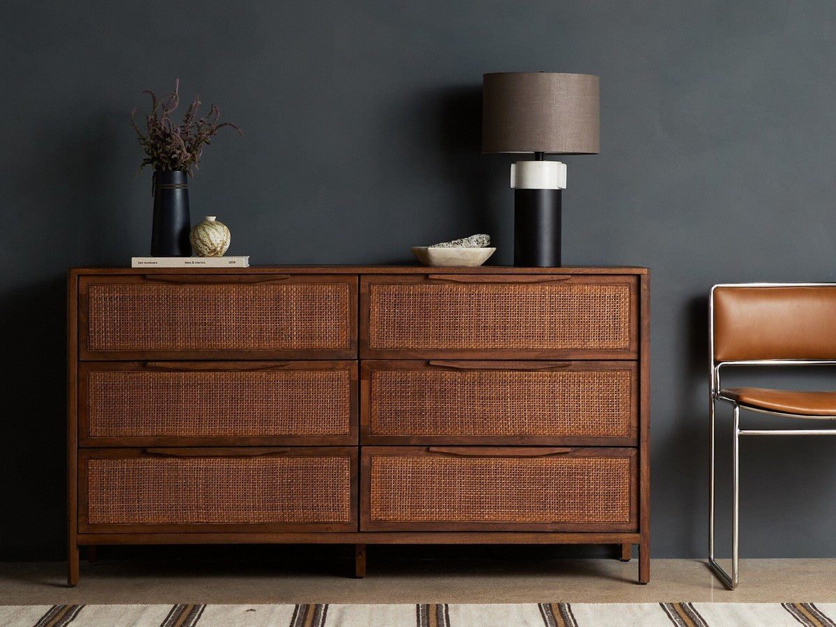 Sydney 6 Drawer Dresser - Brown Cane