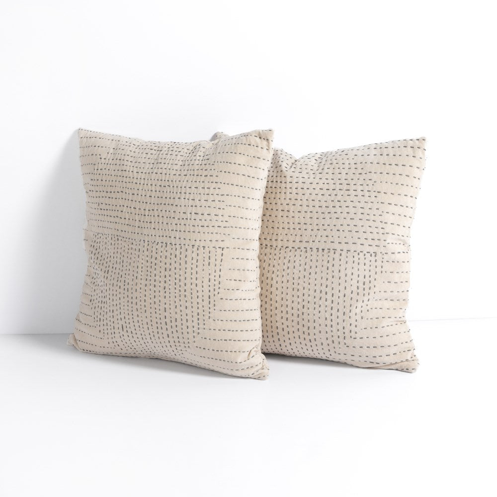 Kantha Stitch Pillow, Set of 2-Four Hands-STOCKR-FH-225171-004-DecorTaupe With Kantha Stitch-1-France and Son